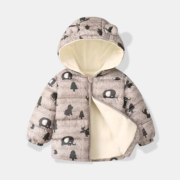 Boy Winter Coat Boys Puffer Jacket Full-Zip Long Sleeve Kids Warm Winter Coat Outerwear Warm Bear Hooded Outdoor Coats Baby Warm Clothes 4-5 Years