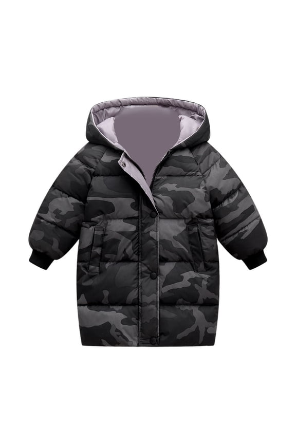 Boy Winter Coat Hooded Puffer Jacket Print Puffer Jacket Zip up Long Sleeve Waterproof Boys Thicken Jacket Boys Jackets Size 6-7 Years