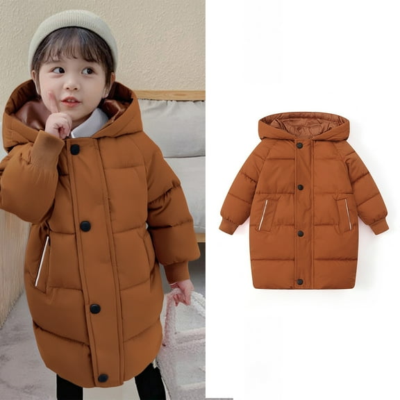 Boy Winter Coat,Kids Puffer Coat Mid-Length Heavyweight with Collar Hooded Warm Windproof Kids Winter Jacket Grils Winter Coats Size 5-6 Years