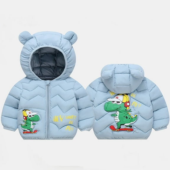 Boy Winter Coat Puffer Jacket Cartoon Print Zipper Long Sleeve Lightweight Windproof Down Jacket Warm Bear Hooded Outdoor Coats Boys Winter Jackets Size 4-5 Years