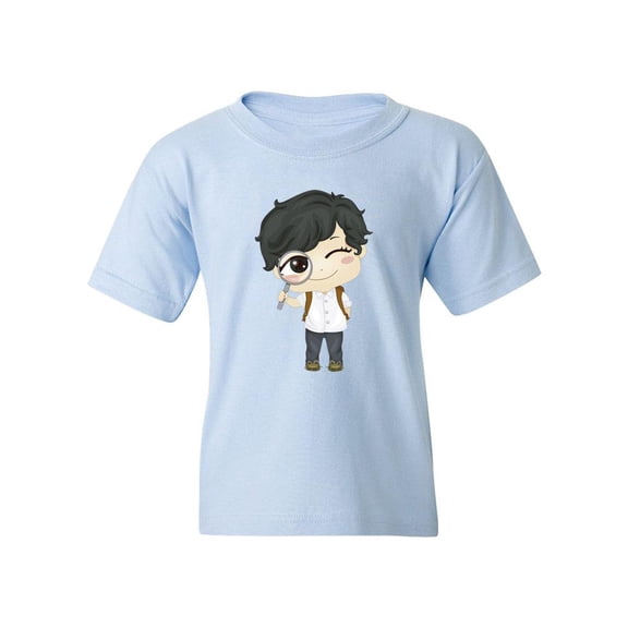 Boy With A Magnifying Glass T-Shirt Juniors -Image by Shutterstock,  Large