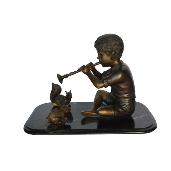 Boy With Rabbit And Squirrel Bronze Statue - Size: 22"L x 13"W x 16"H.