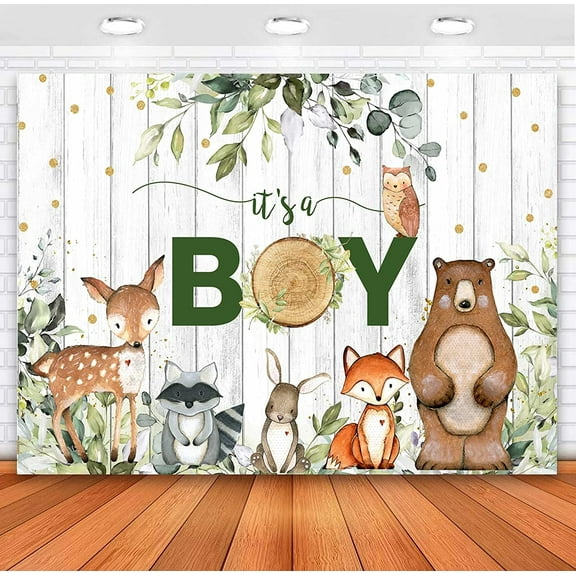 It's A Boy Woodland Backdrop Woodland Animal Baby Shower Birthday Background Woodland Creatures Forest Friends Safari Theme Party Decorations Banner Supplies Photo Booth Props