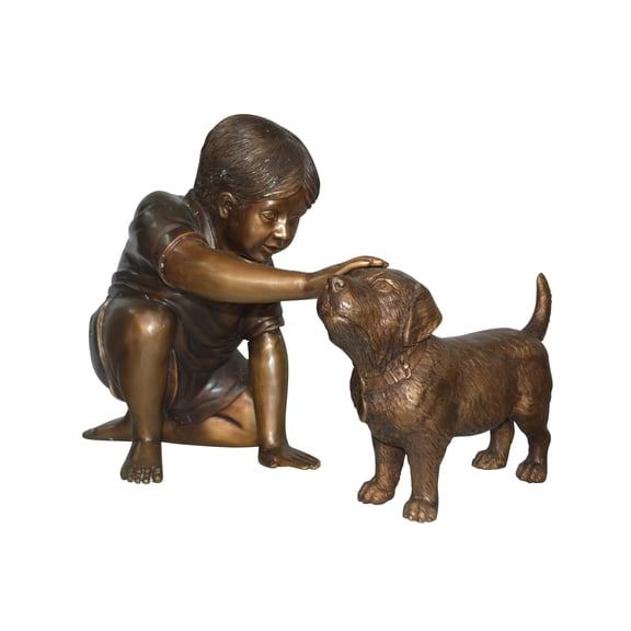 Nifao Boy and Dog Bronze Statue – Home Decor Sculpture, 30"L x 18"W x 18"H
