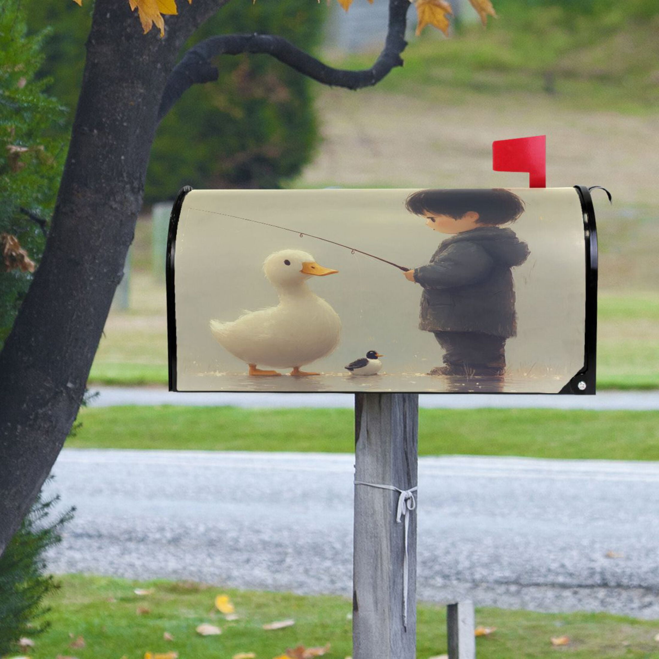 Boy and Duck Magnetic PVC Mailbox Cover, 20.7