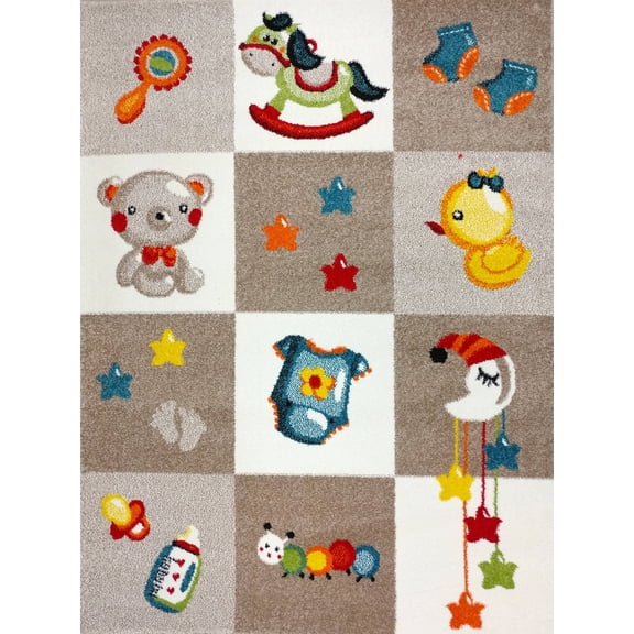 Boy and Girl Bedroom Modern Decor Area Rug and Carpet Collection For Kids and Children (3' 11" x 5' 3", Nursery Bedtime Teddy Bear)
