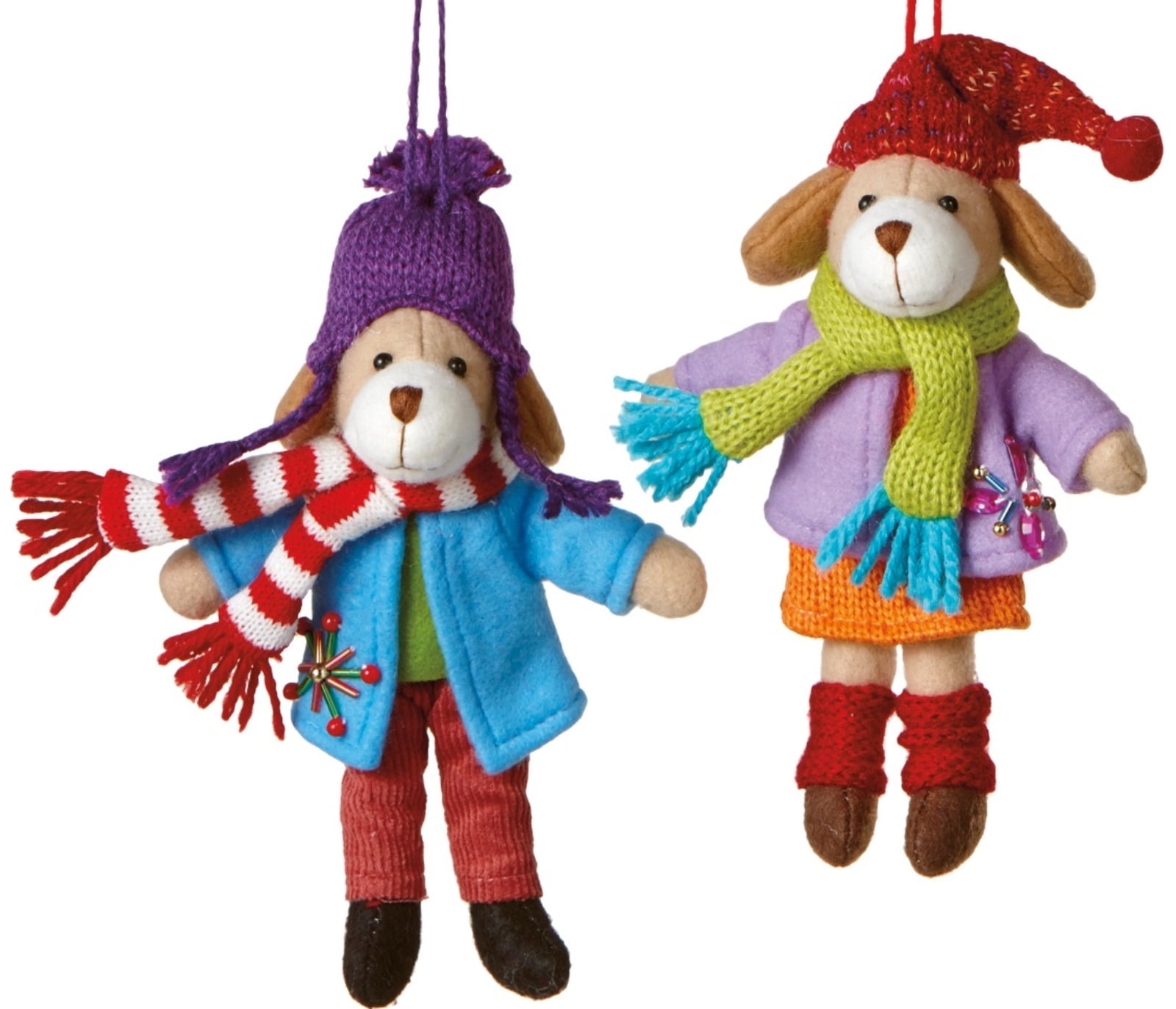 Colorful Knit Winter Dog Ornaments Set of 2