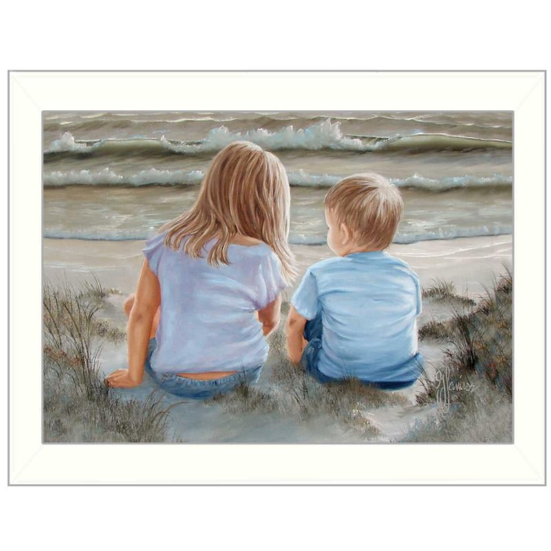 White Framed Beach Scene Canvas Print, 10" x 14"