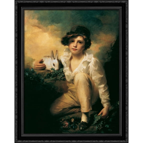 Boy and Rabbit 28x36 Large Black Ornate Wood Framed Canvas Art by Henry ...