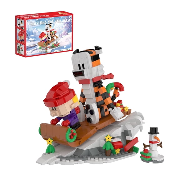 Boy and Tiger Adventure Building Blocks Set,Creative Ski Scene Toy Building Blocks,Vintage Cartoon Christmas Gifts for Friends,559 Pcs