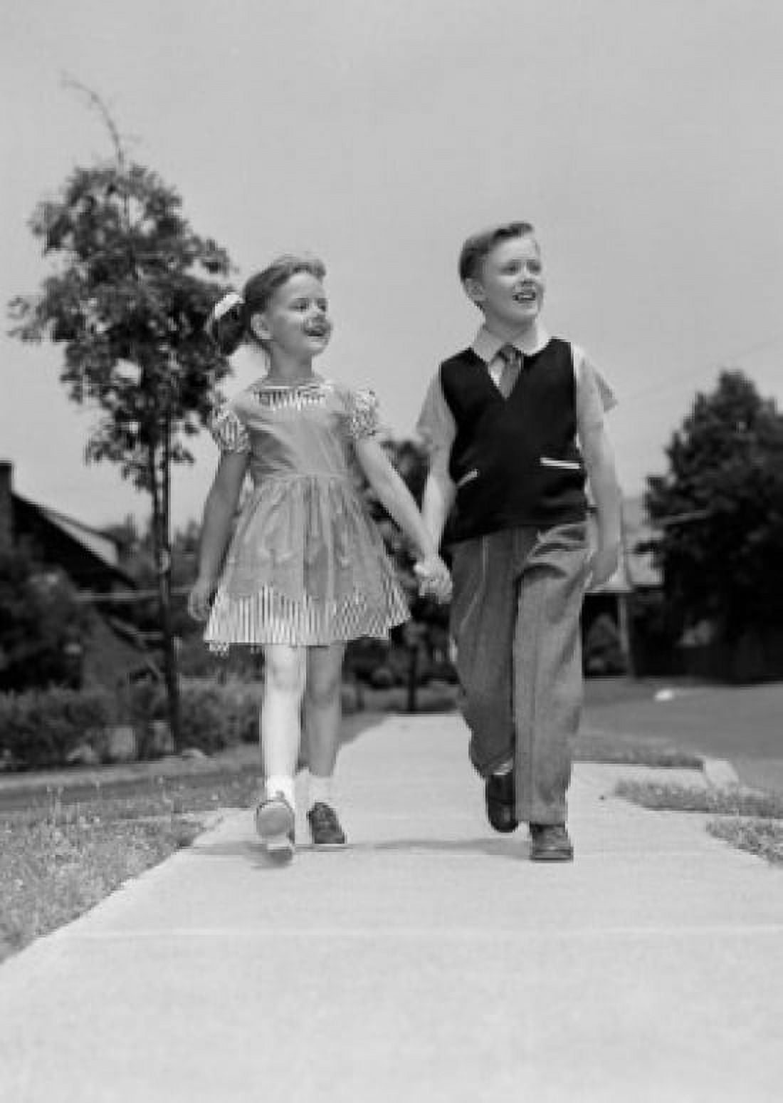 Boy and girl walking and holding hands Canvas Art - (18 x 24)