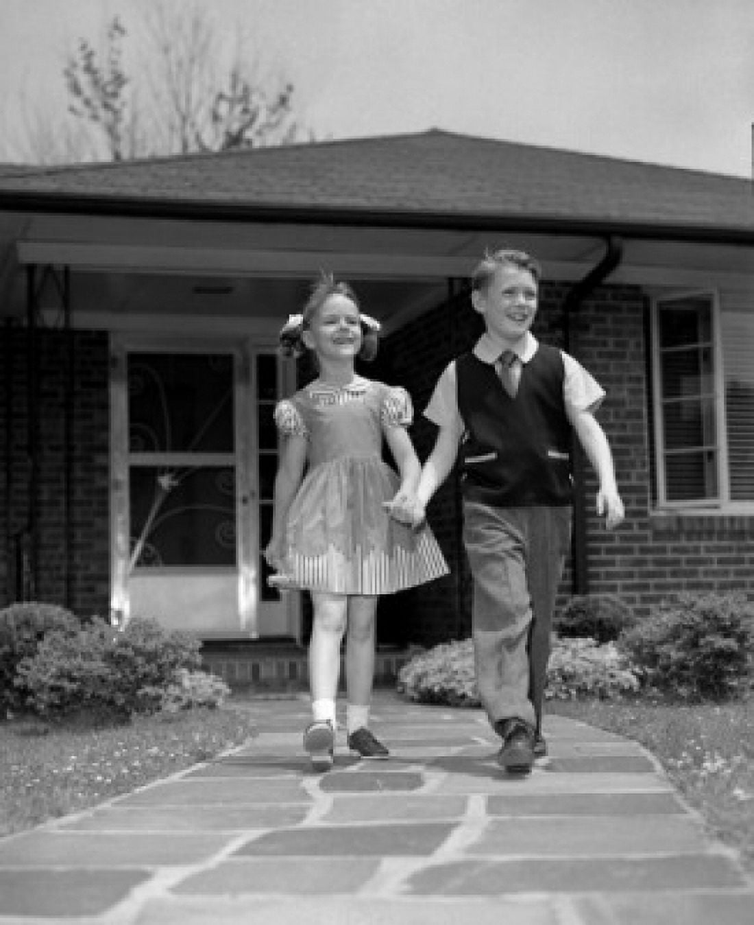 Boy and girl walking and holding hands Canvas Art - (24 x 36)
