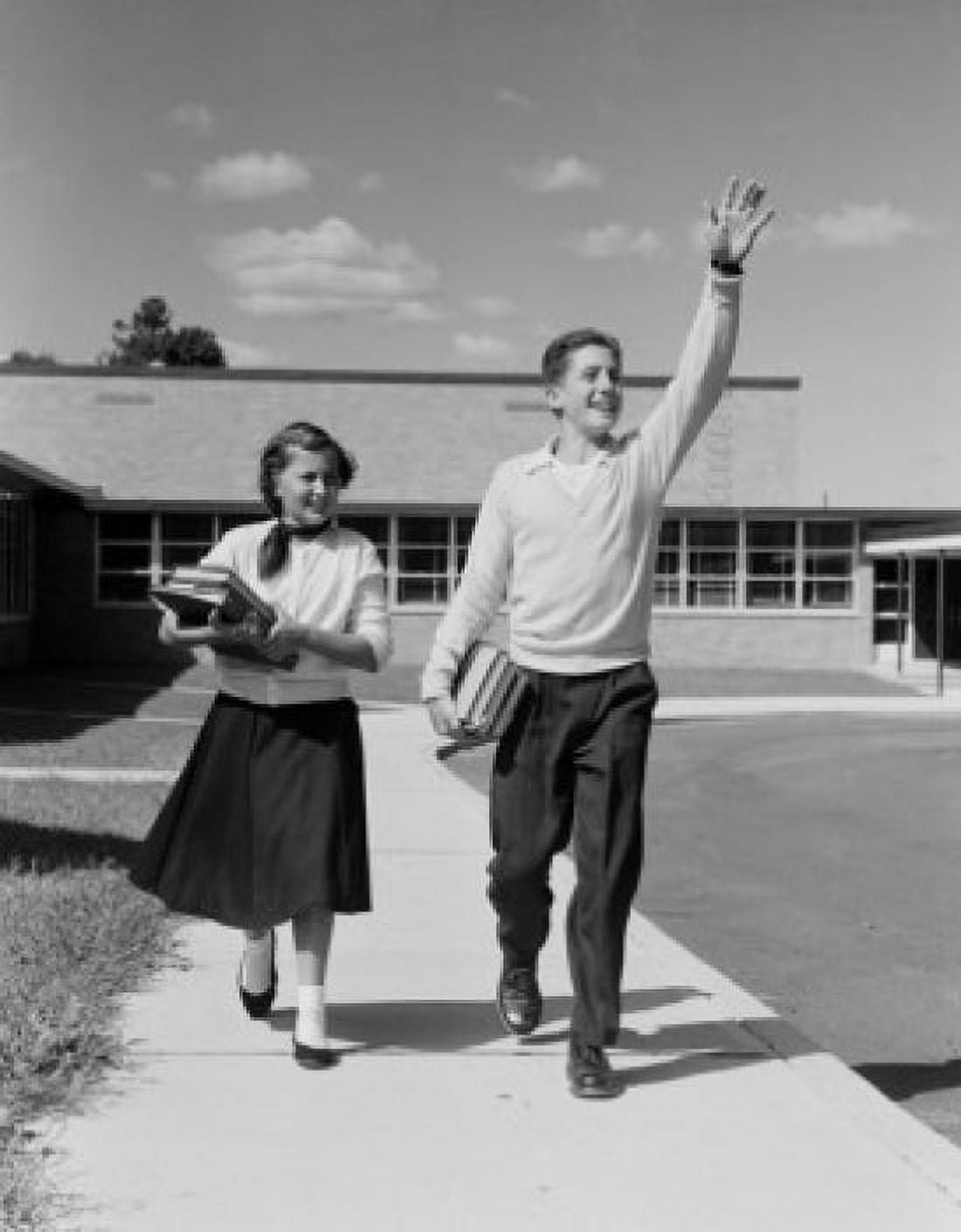 Boy and girl walking front school Canvas Art - (24 x 36)