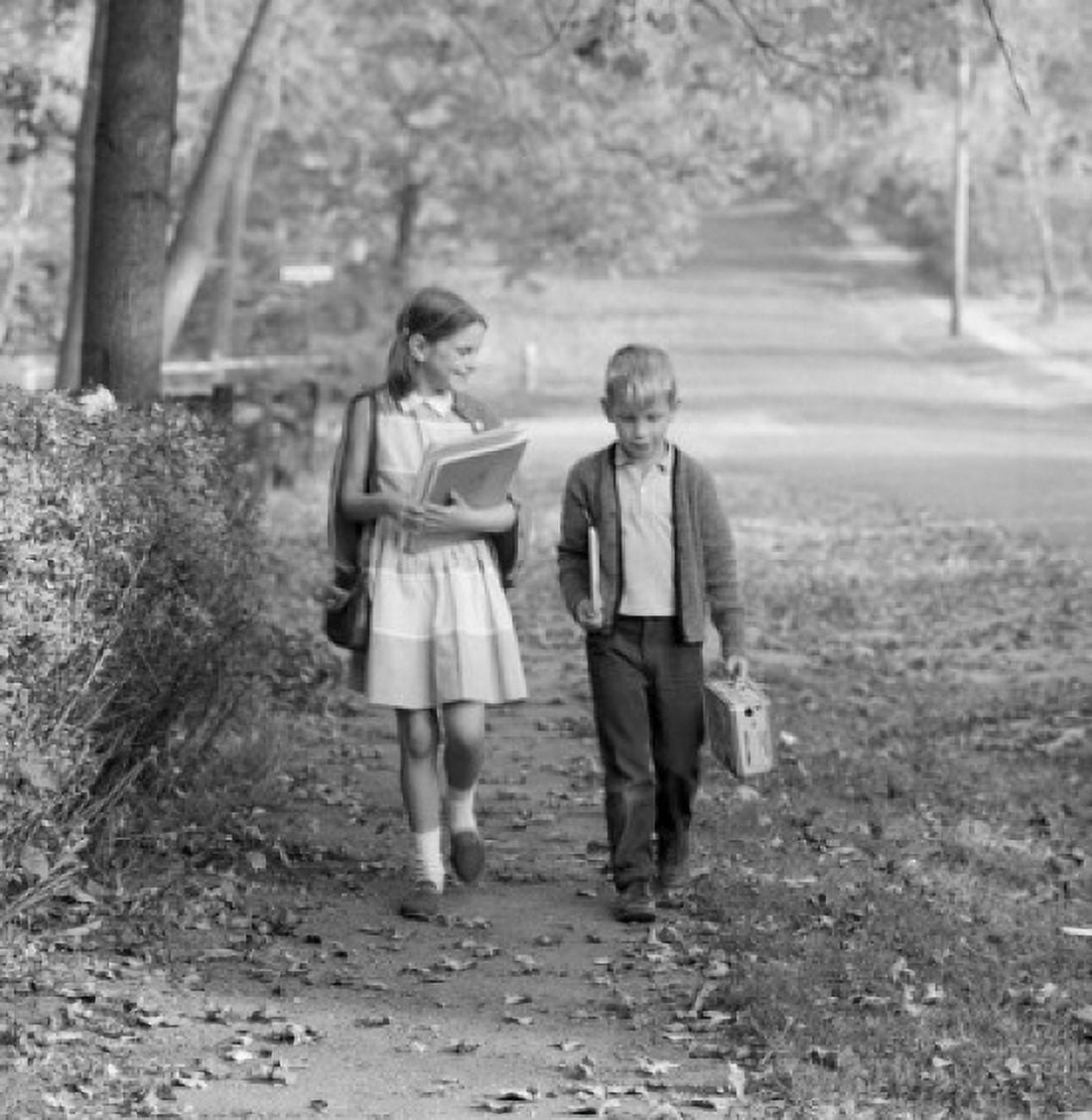 Boy and girl walking to school Canvas Art - (18 x 24)