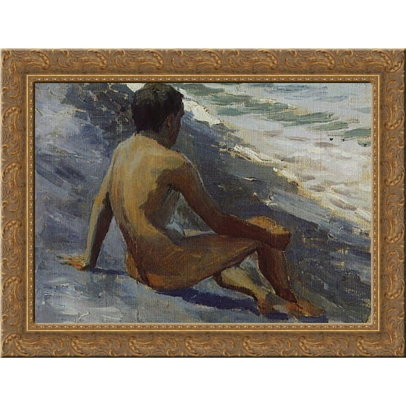 Boy at the seashore 24x18 Gold Ornate Wood Framed Canvas Art by Victor Borisov-Musatov