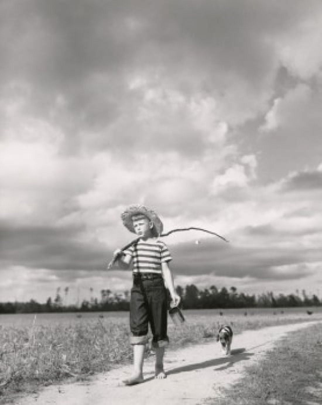 Boy carrying a fishing rod on his shoulder Canvas Art - (18 x 24)