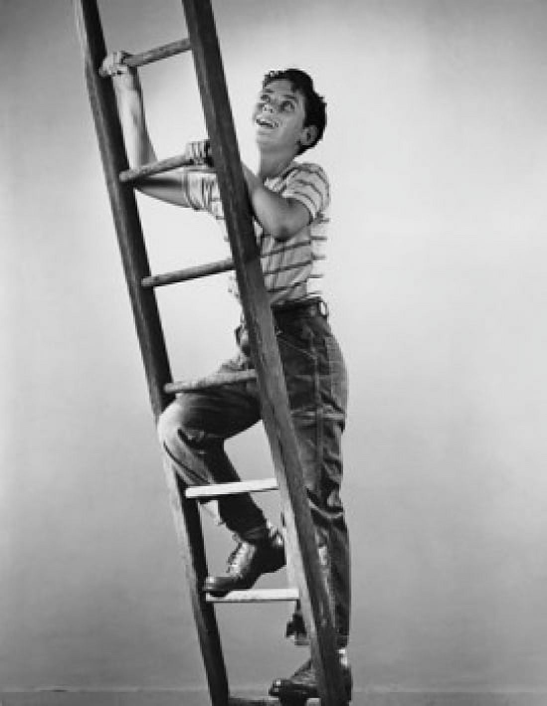 Boy climbing up a ladder Canvas Art - (18 x 24)