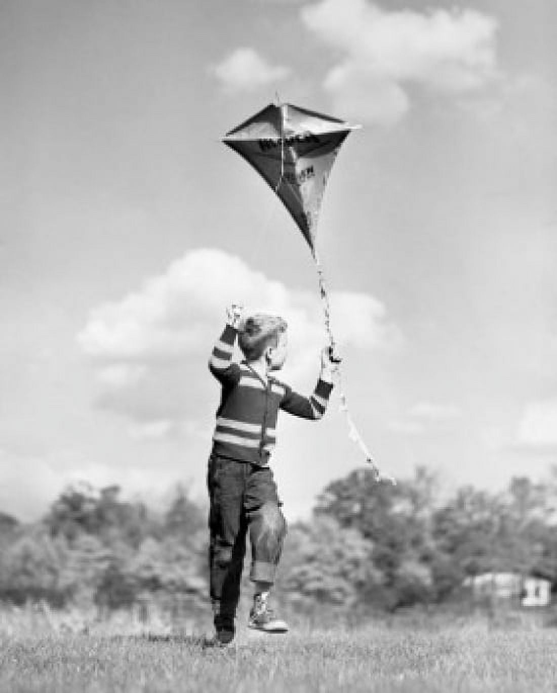 Boy flying a kite in a field Canvas Art - (18 x 24)