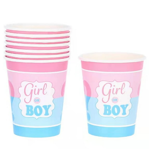 Boy girl gender reveal boy or girl knife fork spoon paper cup paper plate tablecloth banner napkin suit - style:paper cup;