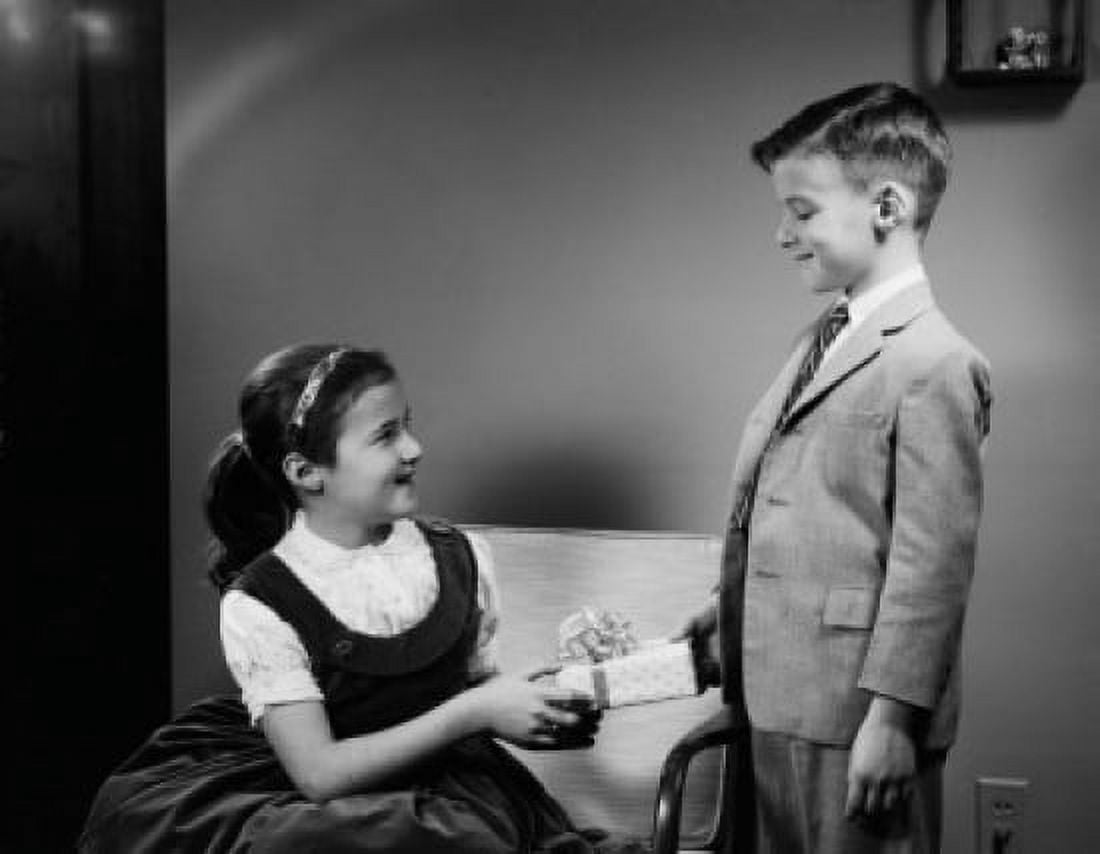 Boy giving gift to girl Canvas Art -  (18 x 24)