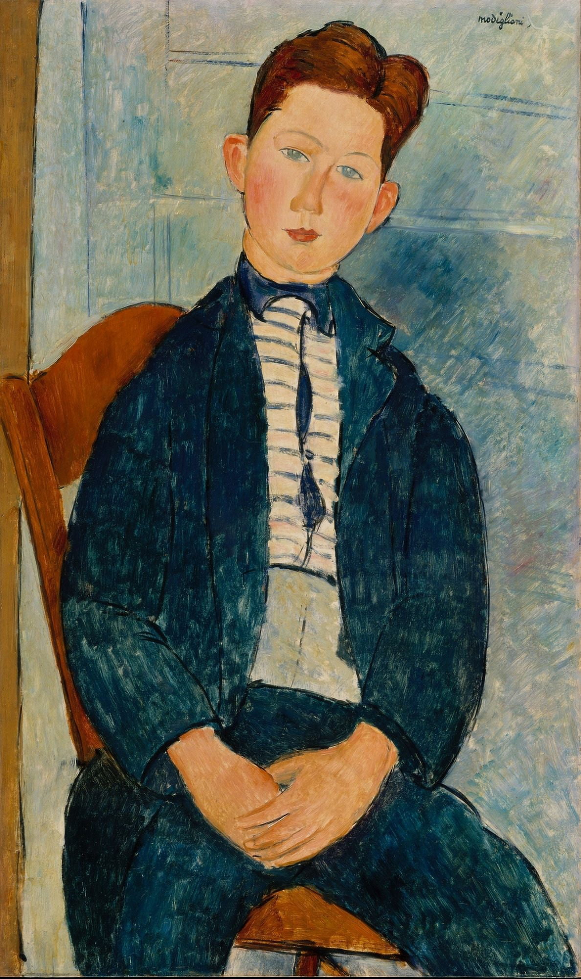 Boy in a Striped Sweater 1918 Canvas Art - Amedeo Modigliani (24 x 36)
