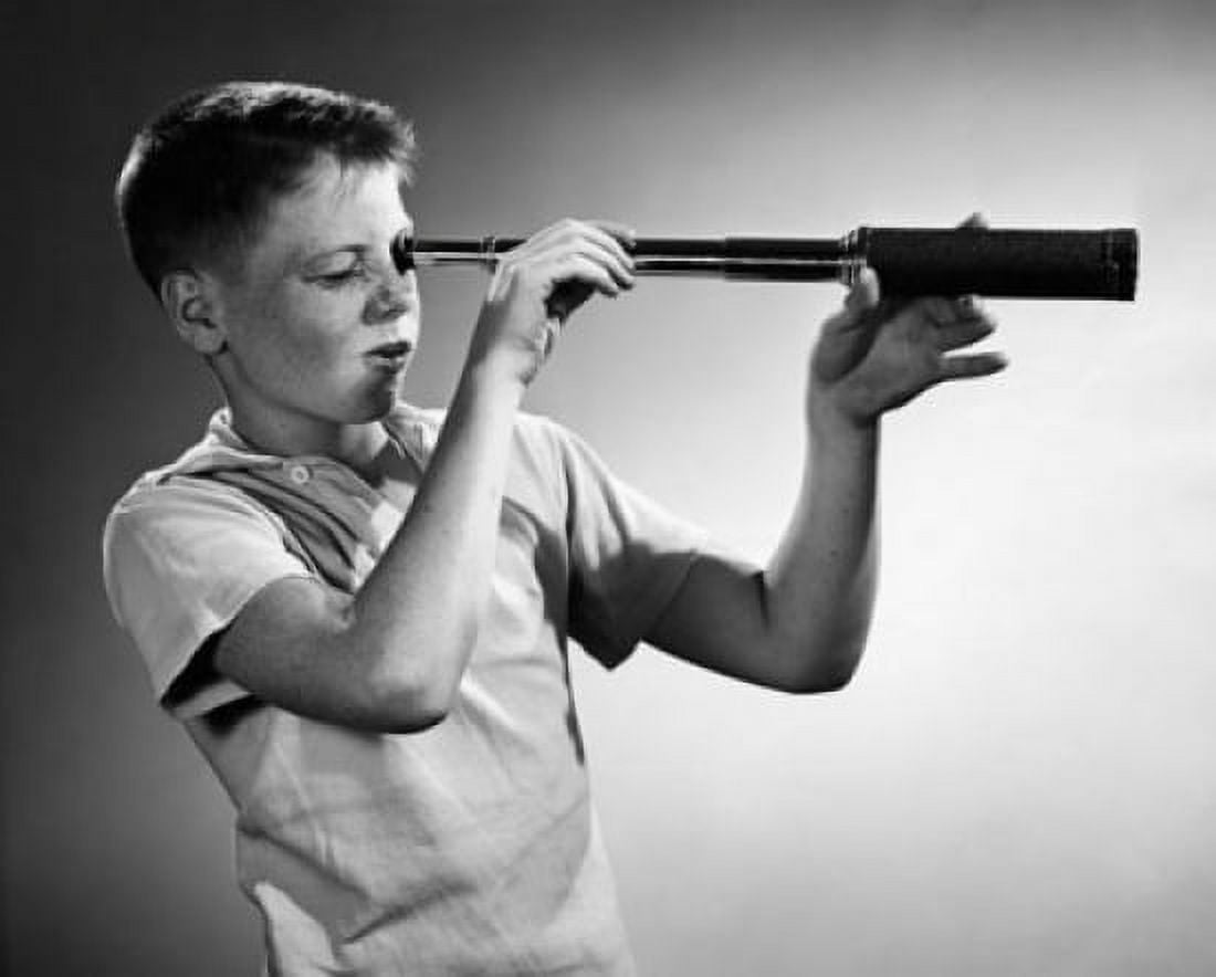 Boy looking through a hand-held telescope Canvas Art - (18 x 24)