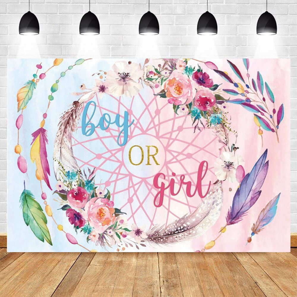 Boy or Girl Gender Reveal Backdrop He Or She Baby Shower Party Blue