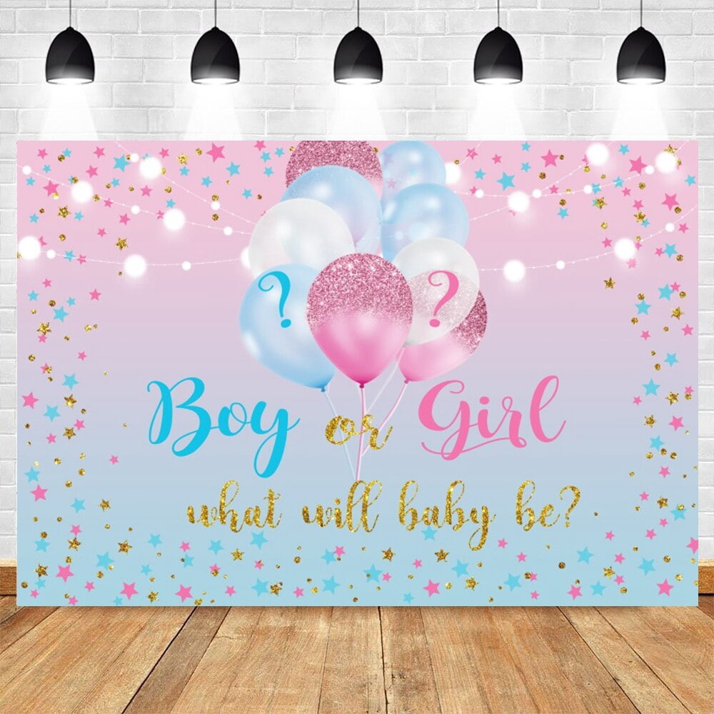 Boy or Girl Gender Reveal Backdrop He Or She Baby Shower Party Blue