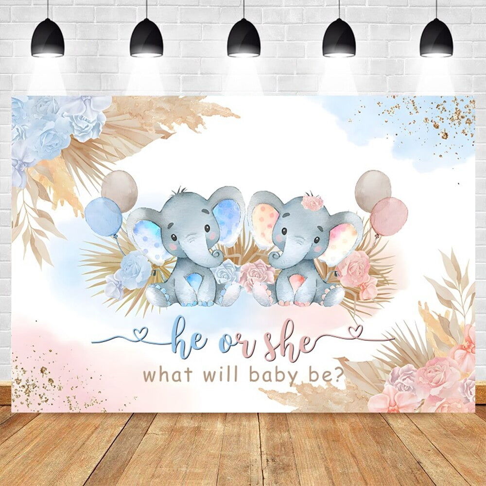 Boy or Girl Gender Reveal Backdrop He Or She Baby Shower Party Blue