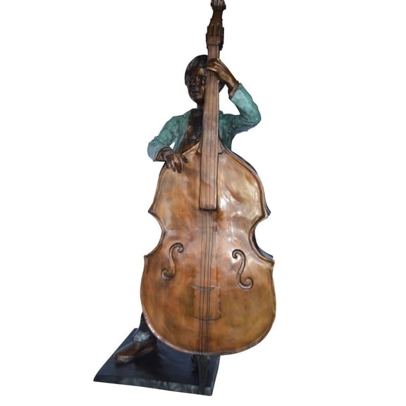 Nifao Boy playing cello large bronze statue, Outdoor Garden Decor Sculpture, 19"L x 22"W x 59"H