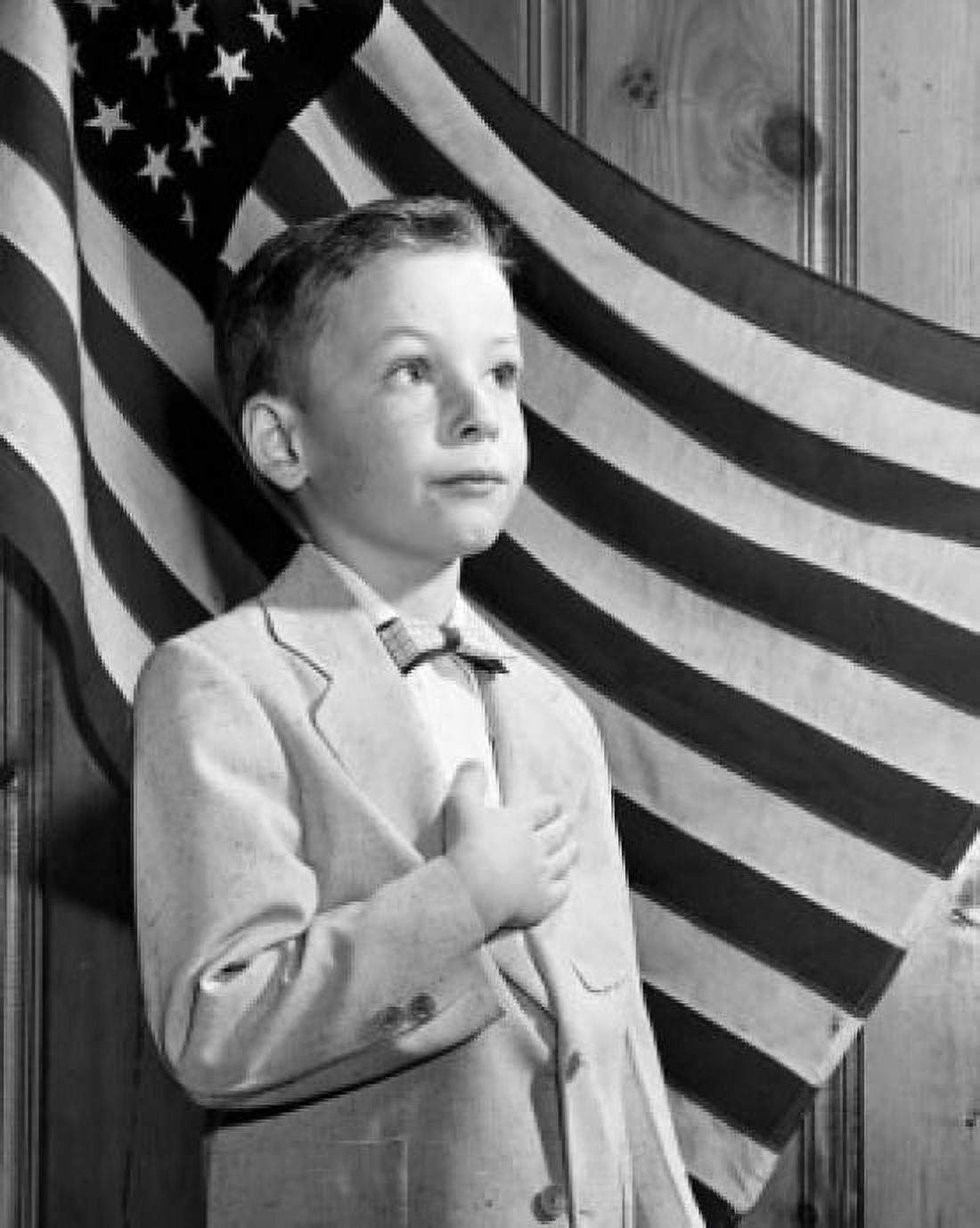 Boy pledging allegiance to the flag Canvas Art -  (18 x 24)