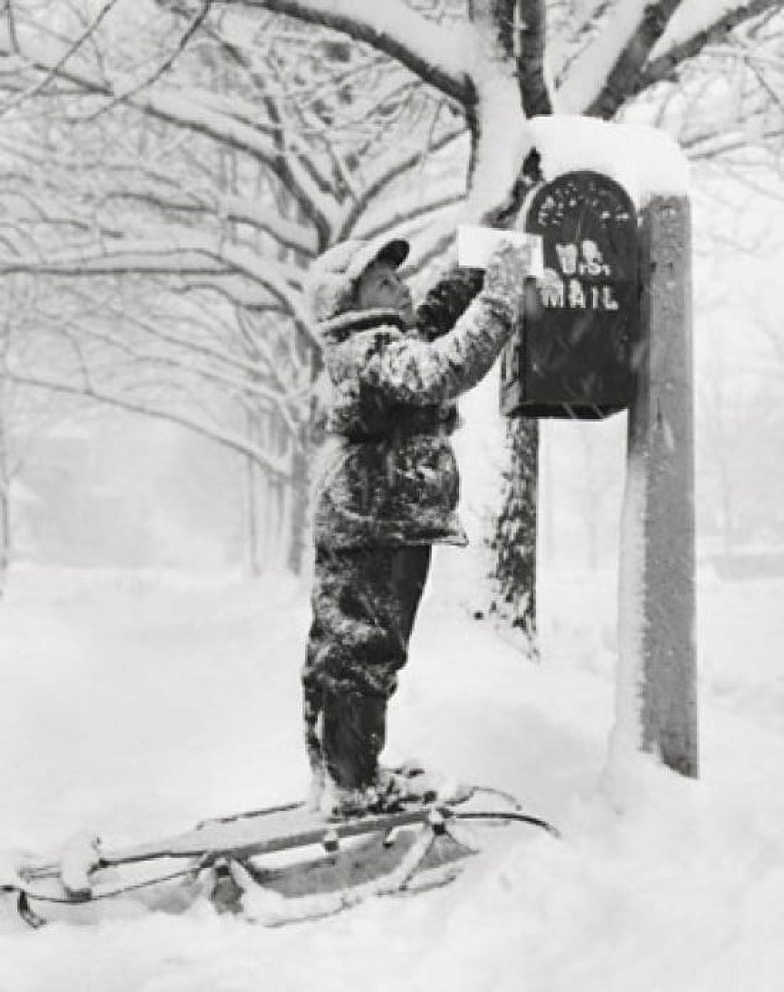Boy putting a letter into a mailbox Canvas Art - (24 x 36)