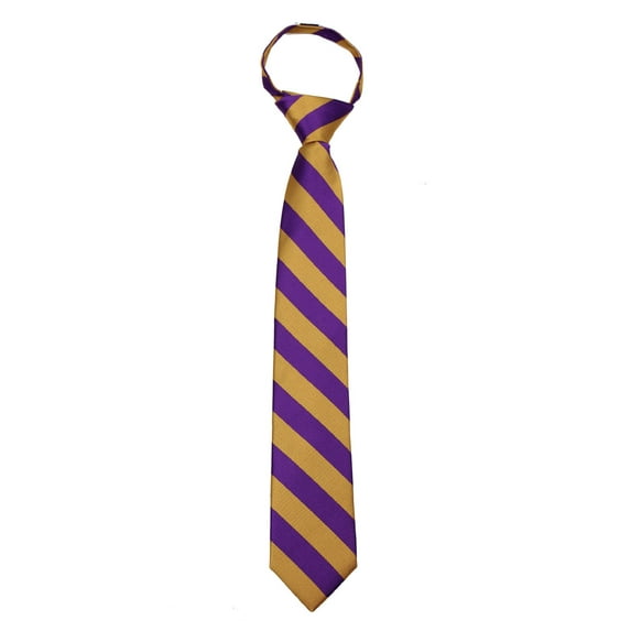 Boy's 14 inch College Striped 14 inch Zipper Necktie - Purple Gold