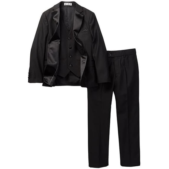 Boy's 2-20 Modern Fit 3-Piece Jacket Vest Trousers Satin Notch Lapel Formal Tuxedo Suit Set - Black