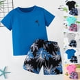 thumbnail image 1 of Boy's 2 Piece Set Tropical Print Short Sleeve Crewneck T Shirt and Shorts Set Vacation Outfits, 1 of 4