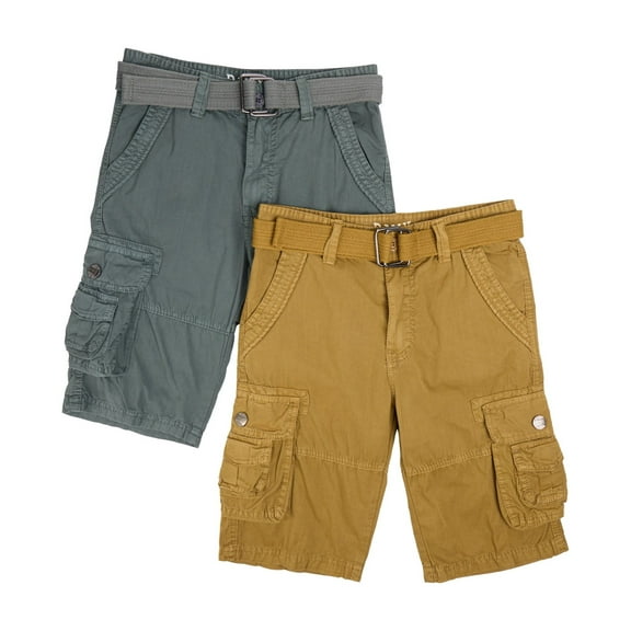 Boy's 2Pc Combo Belted Twill Cargo Shorts, Grey/British Khaki, 12