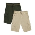 thumbnail image 1 of Boy's 2Pc Combo Belted Twill Cargo Shorts, Olive/Stone, 16, 1 of 9
