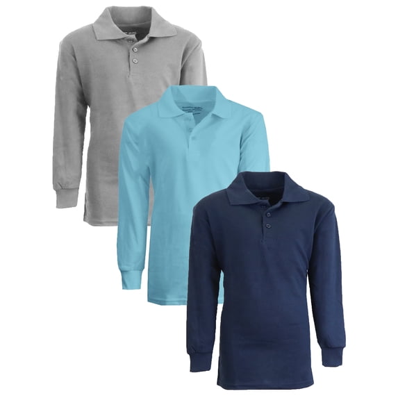 Boy's 3-Pack Uniform Long Sleeve Polo Shirts