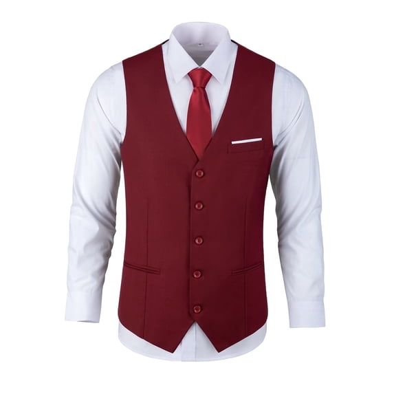 Boy's 4 Button Formal Boy Suit Vest White Shirt and Die 14Years Burgundy