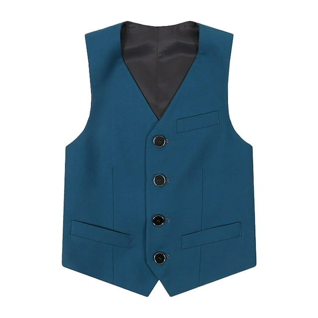 QWIED Boy's 4 Button formal Suit Solid Color Vest Wedding Flower Child School Play Host Waistcoat Kid formal Vest Jacket Size 3-4
