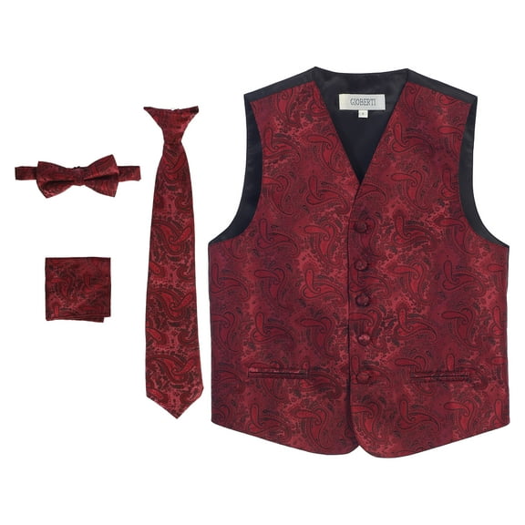 Gioberti Kids and Boys 4pc Paisley Vest Set - Vest, Bowtie, Tie, Pocket Square