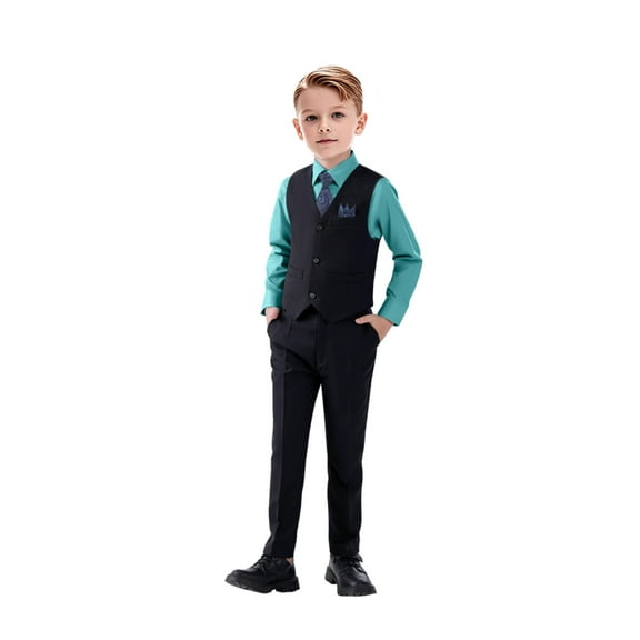Boy's 5-Piece Suit, Boys' Formal Suit Set with Vest Pants and Tie, Boys Formal Dresswear Vest Set, Toddler Boy Vest Set