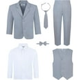 thumbnail image 1 of S.H. Churchill & Co 6-Piece Boy's Suit Set - Includes Suit Jacket, Dress Pants, Matching Vest, White Dress Shirt, Neck Tie & Bow Tie - Grey, 12, 1 of 7
