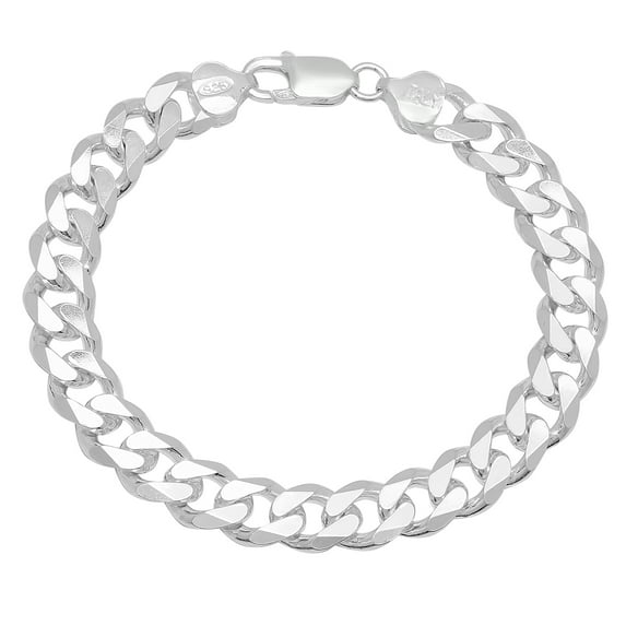 Boy's 8.9mm Solid .925 Sterling Silver Flat Curb Chain Bracelet, 7 inches