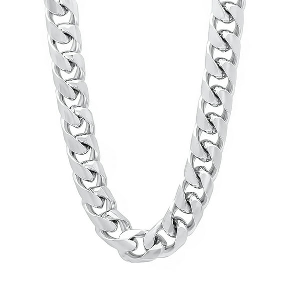 Boy's 9.3mm Rhodium Plated Flat Curb Choker Chain Necklace, 18 inches