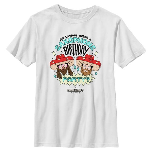 Boy's A Minecraft Movie Garrett and Steve Saxophone Birthday Party  Graphic T-Shirt