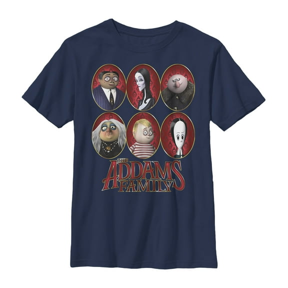Boy's Addams Family Portrait Panels Graphic Tee Navy Blue X Small