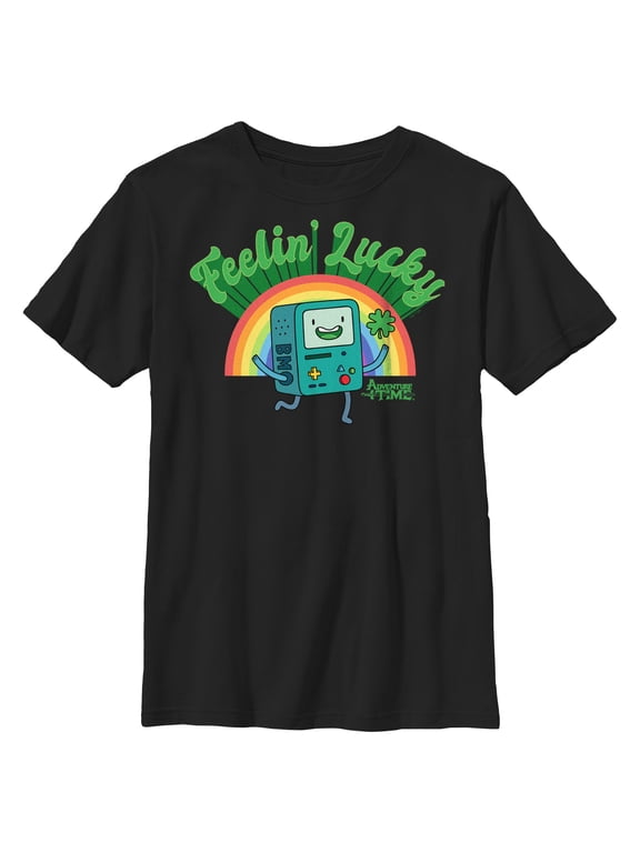 Boy's Adventure Time Feelin' Lucky BMO Graphic Tee Black Large