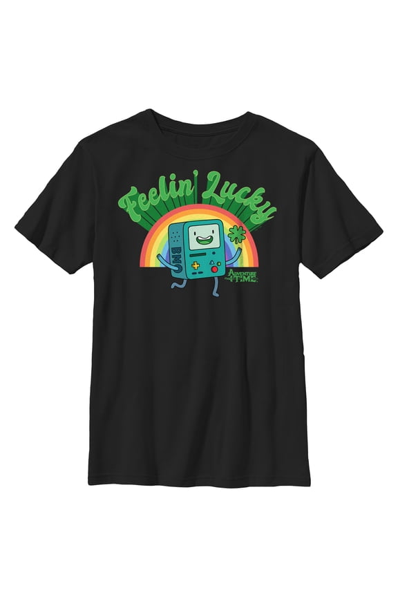 Boy's Adventure Time Feelin' Lucky BMO  Graphic Tee Black Large