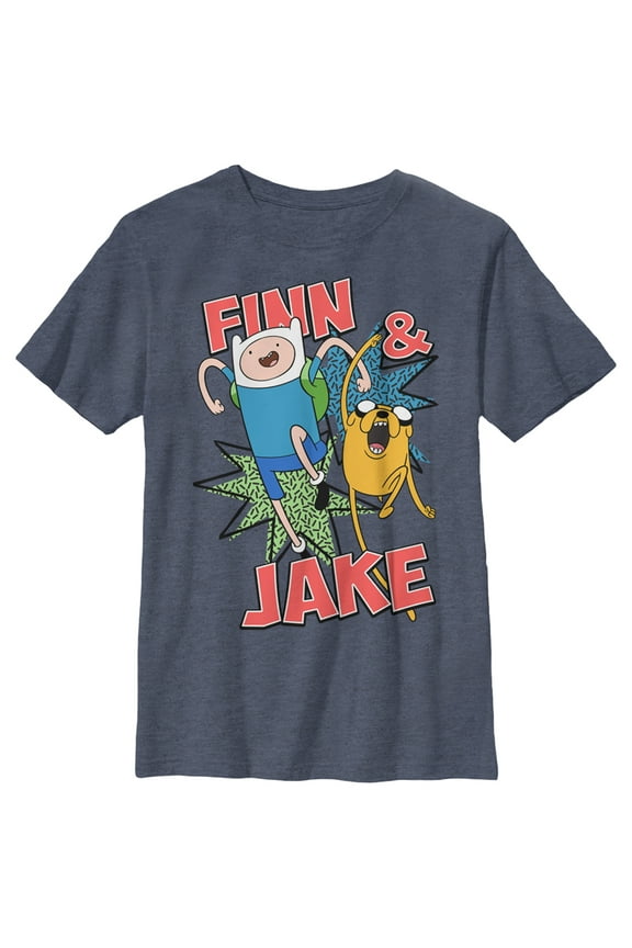 Boy's Adventure Time Finn and Jake Graphic Tee Navy Blue Heather Medium